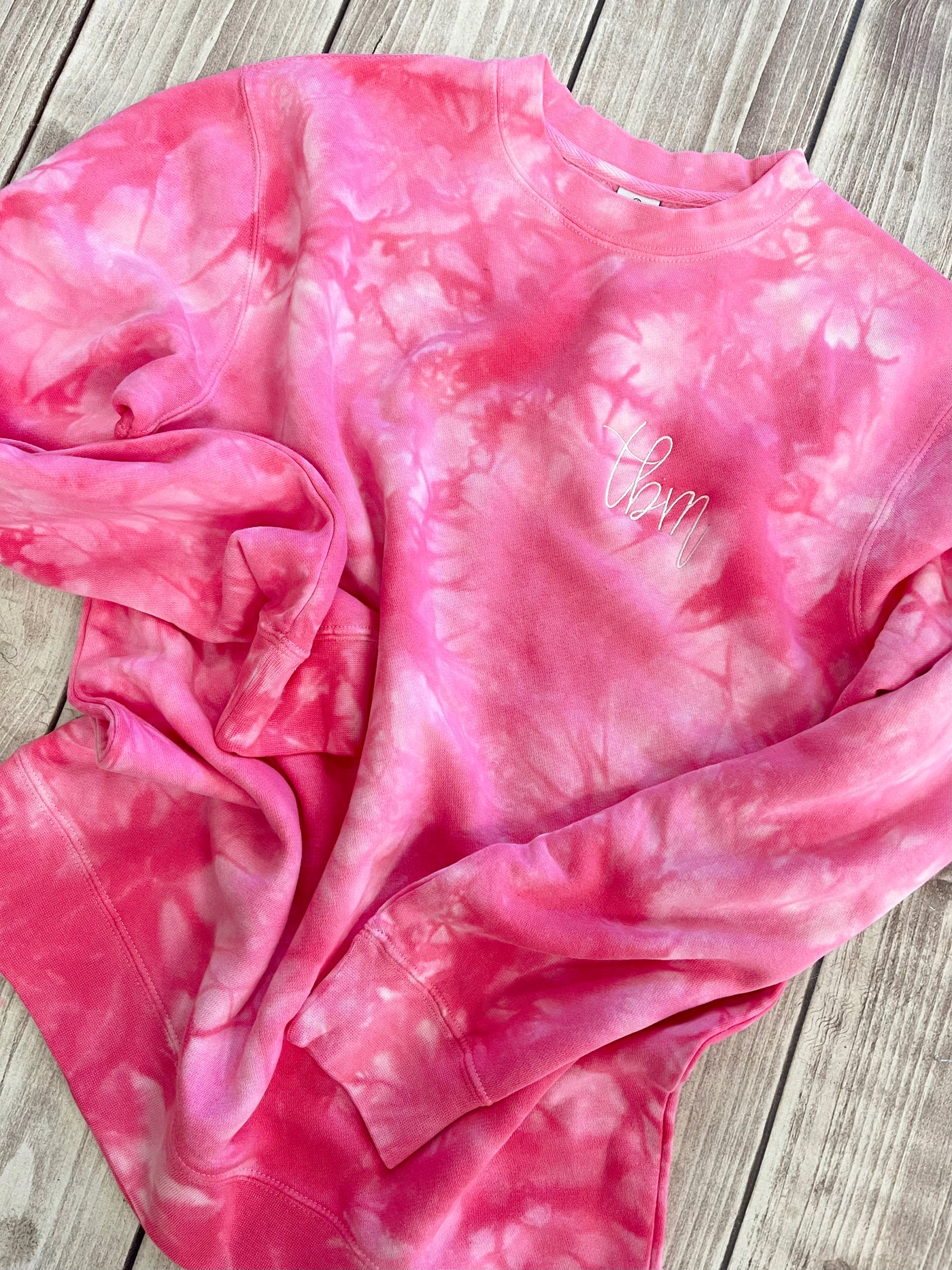 Pink Tie-Dye Embroidered Crewneck Sweatshirt